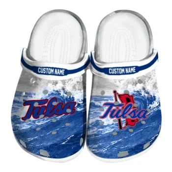 Tulsa Golden Hurricane Clogs - Custom Wave Swirl Blue White
