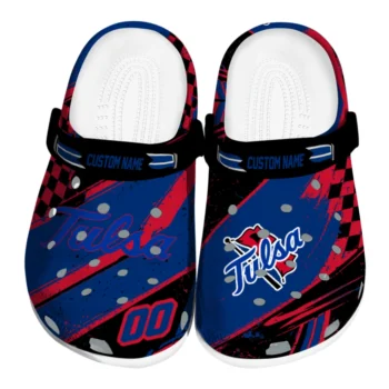 Tulsa Golden Hurricane Clogs - Custom Checkered Streaks Blue Black
