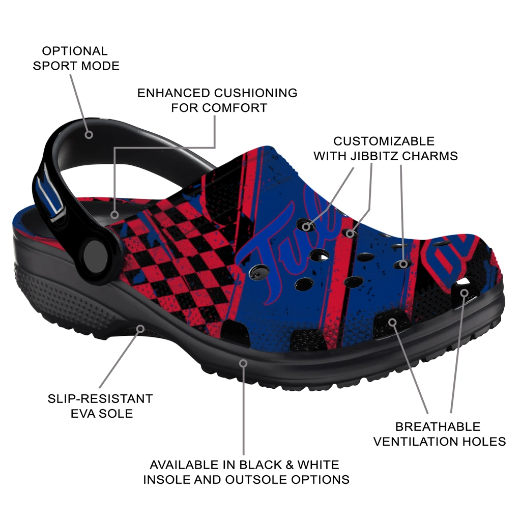 Tulsa Golden Hurricane Clogs - Custom Checkered Streaks Blue Black 5