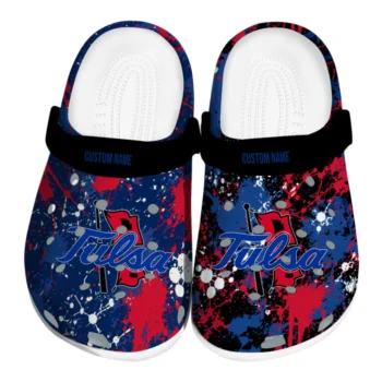 Tulsa Golden Hurricane Clogs - Personalized Splatter Splash Blue Black