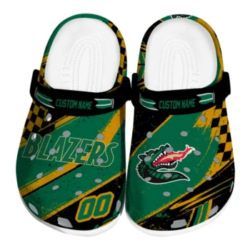 UAB Blazers Clogs - Personalized Checkered Streaks Green Black