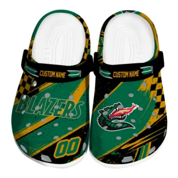 UAB Blazers Clogs - Personalized Checkered Streaks Green Black