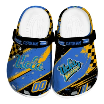 UCLA Bruins Clogs - Customized Checkered Streaks Blue Black