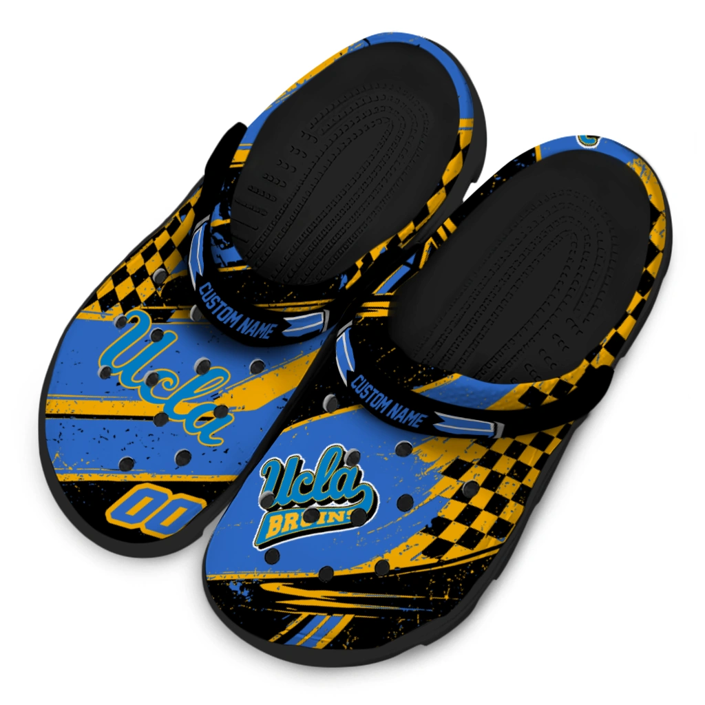 UCLA Bruins Clogs - Customized Checkered Streaks Blue Black 4