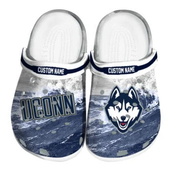 UConn Huskies Clogs - Custom Wave Swirl Blue White