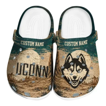 UConn Huskies Clogs - Customized Cracked Landscape Fir Green Beige