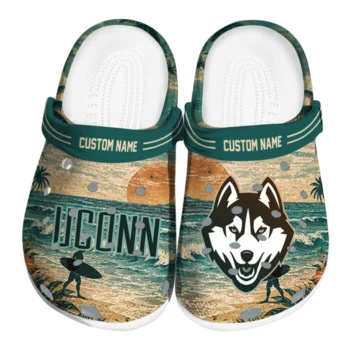 UConn Huskies Clogs - Personalized Wave Scene Fir Green