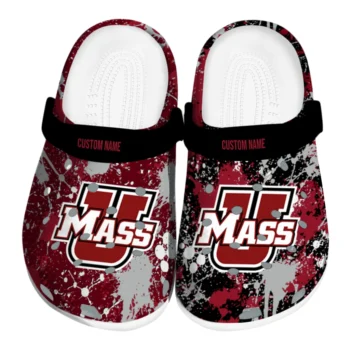 UMass Minutemen Clogs - Custom Splatter Splash Red Black