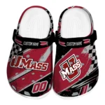 UMass Minutemen Clogs - Customized Checkered Streaks Red Black 1 umass-minutemen-clog-customized-checkered-streaks-red-black-best-selling.webp