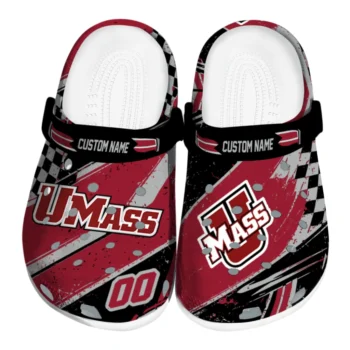 UMass Minutemen Clogs - Customized Checkered Streaks Red Black
