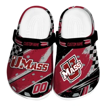 UMass Minutemen Clogs - Customized Checkered Streaks Red Black