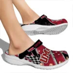 UMass Minutemen Clogs – Customized Checkered Streaks Red Black 1