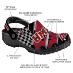 UMass Minutemen Clogs – Customized Checkered Streaks Red Black 1