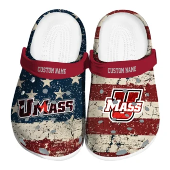 UMass Minutemen Clogs - Personalized Distressed Stripes Red Blue