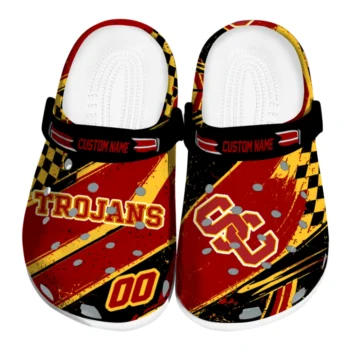 USC Trojans Clogs - Personalized Checkered Streaks Red Black