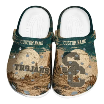 USC Trojans Clogs - Custom Cracked Landscape Fir Green Beige