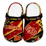 USC Trojans Clogs - Personalized Checkered Streaks Red Black 1 usc-trojans-clog-personalized-checkered-streaks-red-black-best-selling.webp