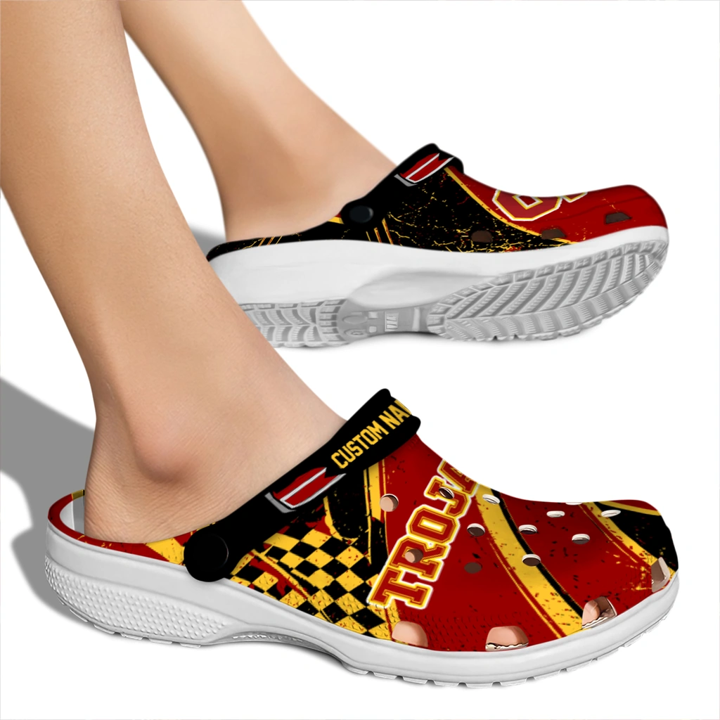 usc-trojans-clog-personalized-checkered-streaks-red-black-fashion-forward.webp