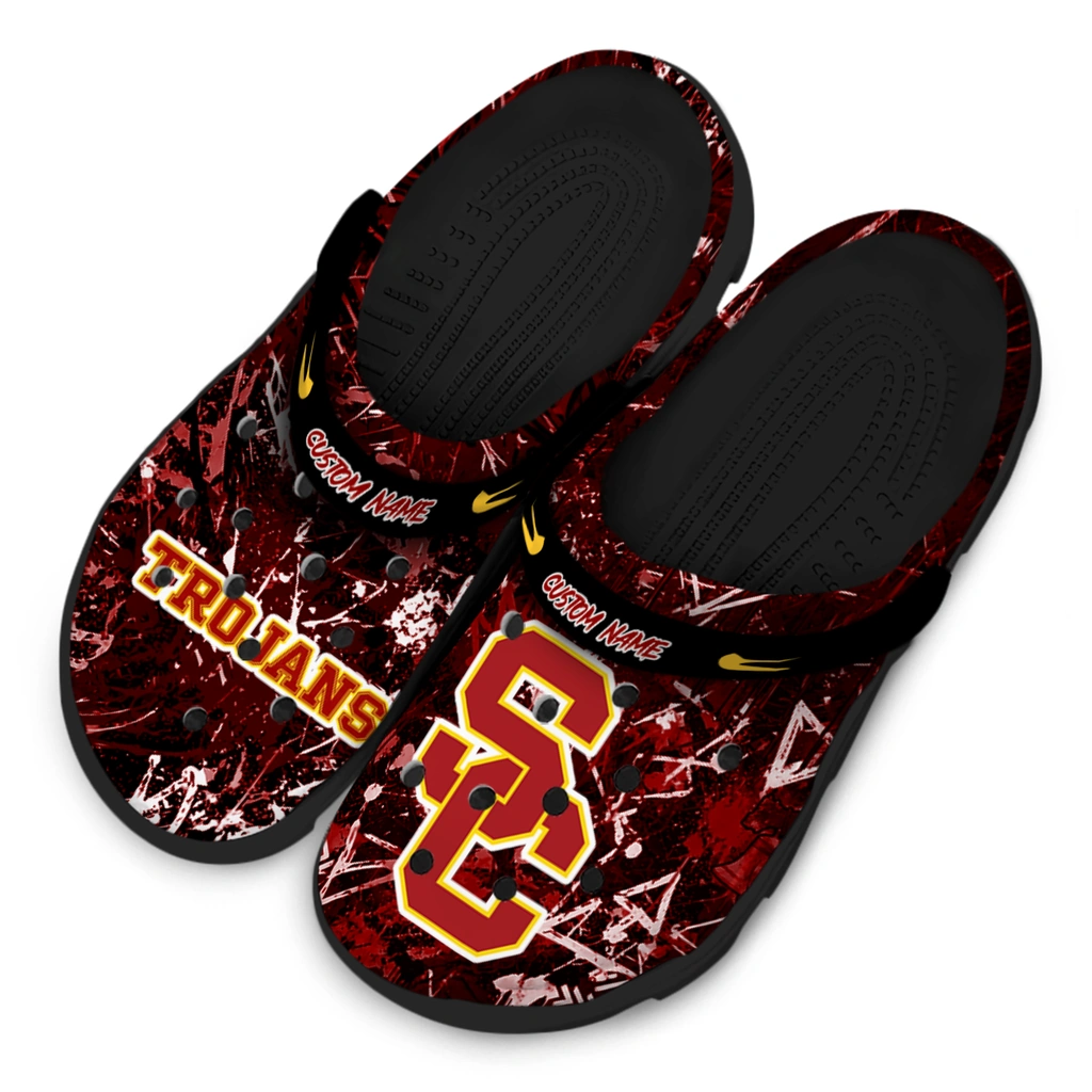 usc-trojans-clog-personalized-graffiti-burst-red-black-latest-model.webp
