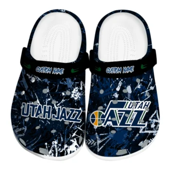 Utah Jazz Clogs - Customized Graffiti Burst Navy Black
