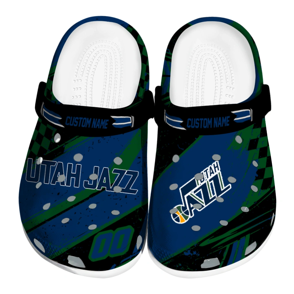 Utah Jazz Clogs - Personalized Circuit Geometry Navy Black 1 utah jazz clog personalized checkered streaks navy black best selling 1