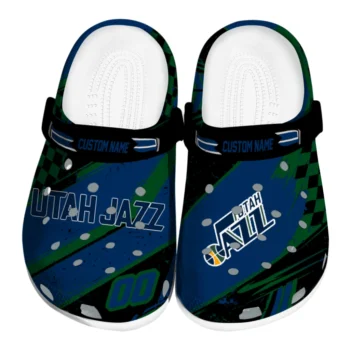 Utah Jazz Clogs - Customized Checkered Streaks Navy Black