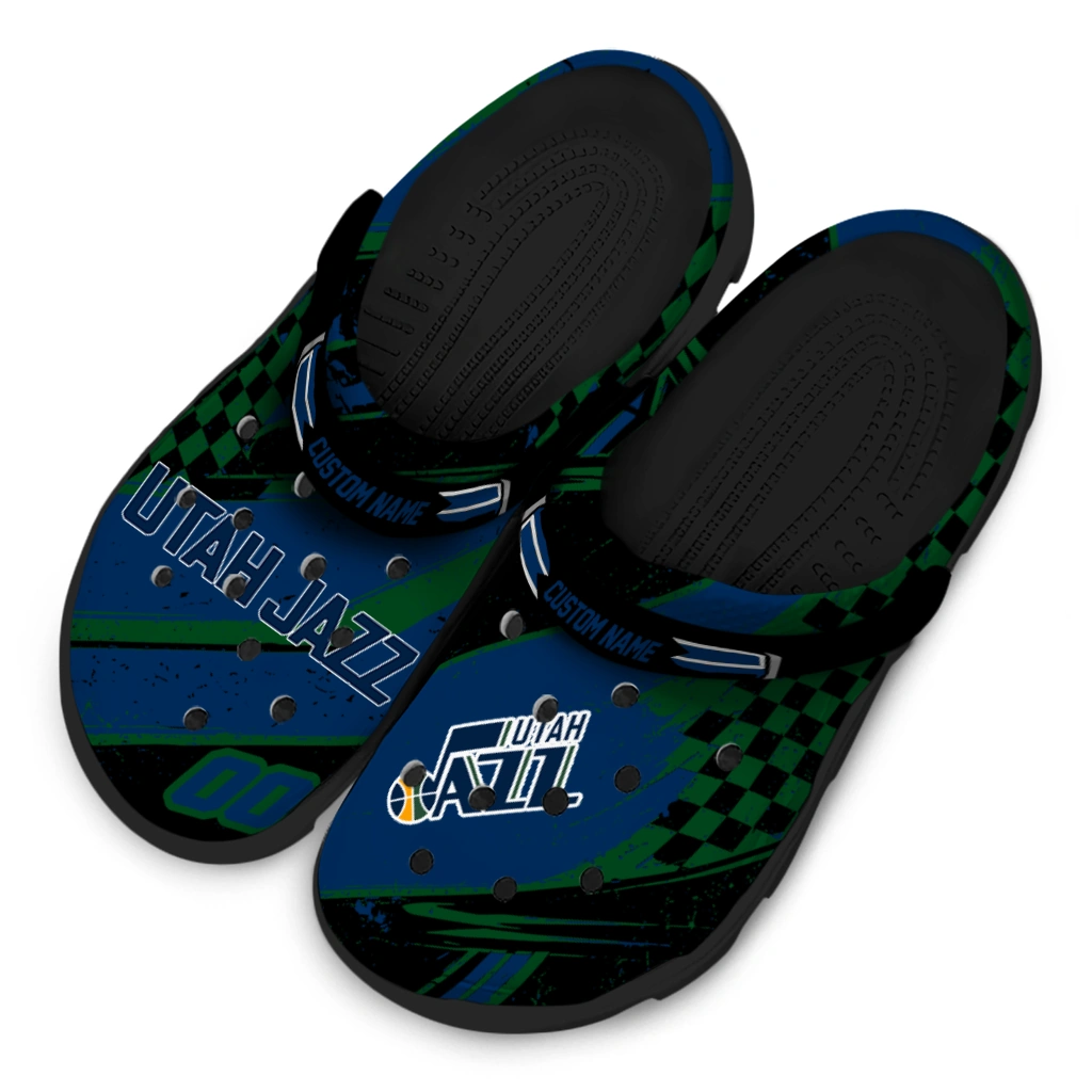Utah Jazz Clogs - Personalized Circuit Geometry Navy Black 4