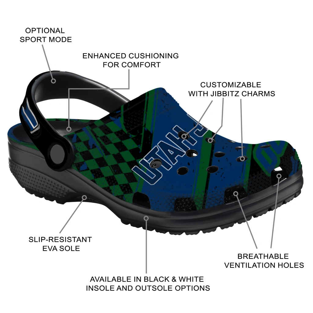 Utah Jazz Clogs - Personalized Circuit Geometry Navy Black 5