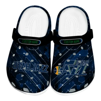 Utah Jazz Clogs - Personalized Circuit Geometry Navy Black