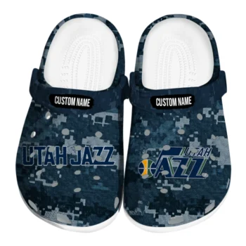 Utah Jazz Clogs - Personalized Digital Camo Navy