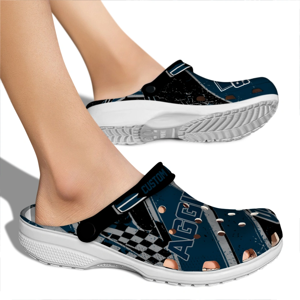 Utah State Aggies Clogs - Personalized Checkered Streaks Navy Black 2