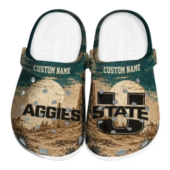 Utah State Aggies Clogs - Custom Cracked Landscape Fir Green Beige