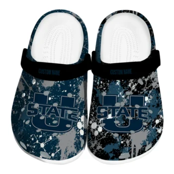 Utah State Aggies Clogs - Customized Splatter Splash Navy Black