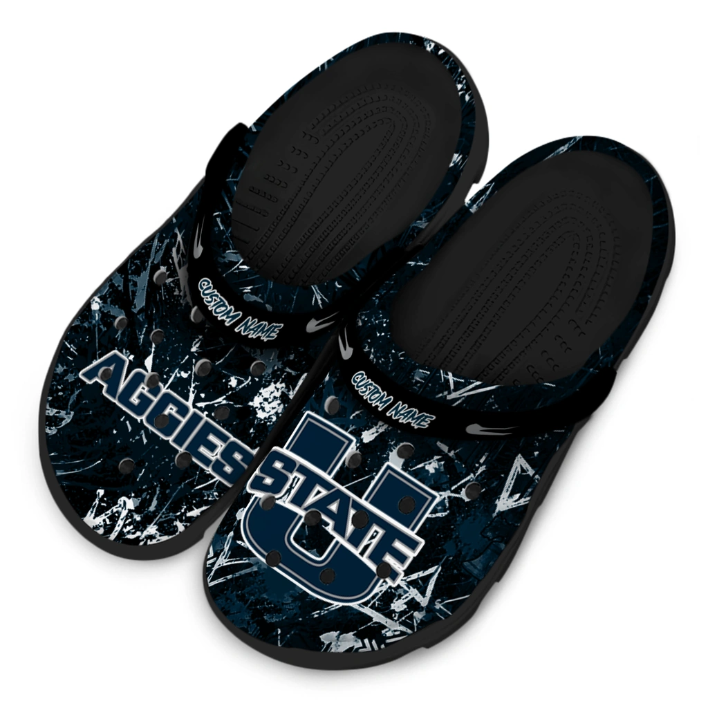 utah-state-aggies-clog-personalized-graffiti-burst-navy-black-latest-model.webp