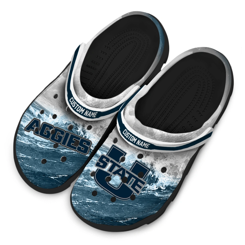 utah-state-aggies-clog-personalized-wave-swirl-navy-white-latest-model.webp