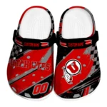 Utah Utes Clogs - Custom Checkered Streaks Red Black 1 Utah Utes Clogs – Custom Checkered Streaks Red Black 1