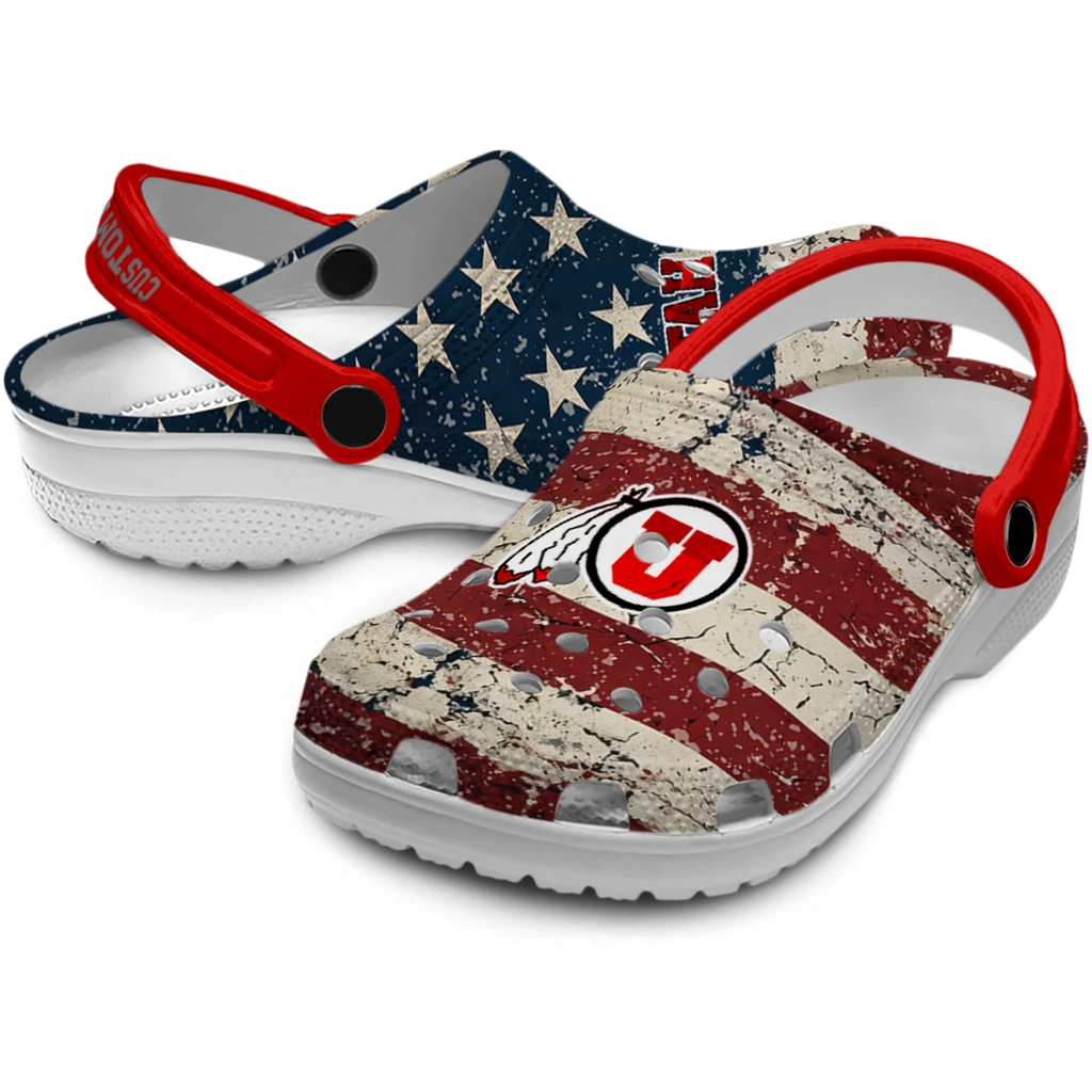 utah-utes-clog-customized-distressed-stripes-red-blue-high-quality.webp