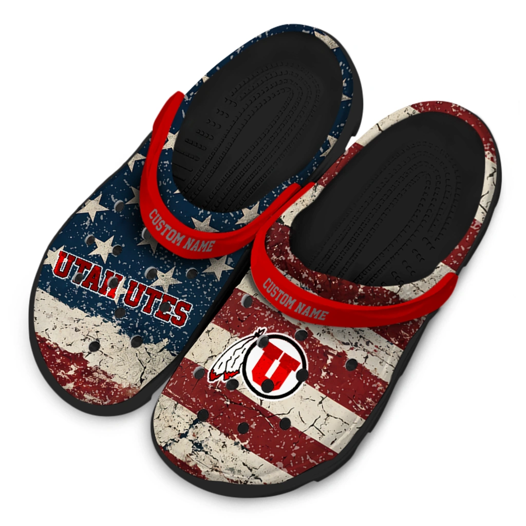 utah-utes-clog-customized-distressed-stripes-red-blue-latest-model.webp