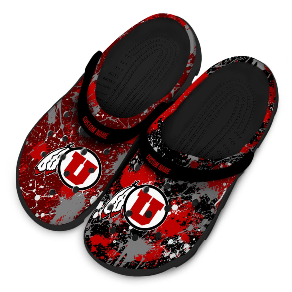 utah-utes-clog-personalized-splatter-splash-red-black-latest-model.webp