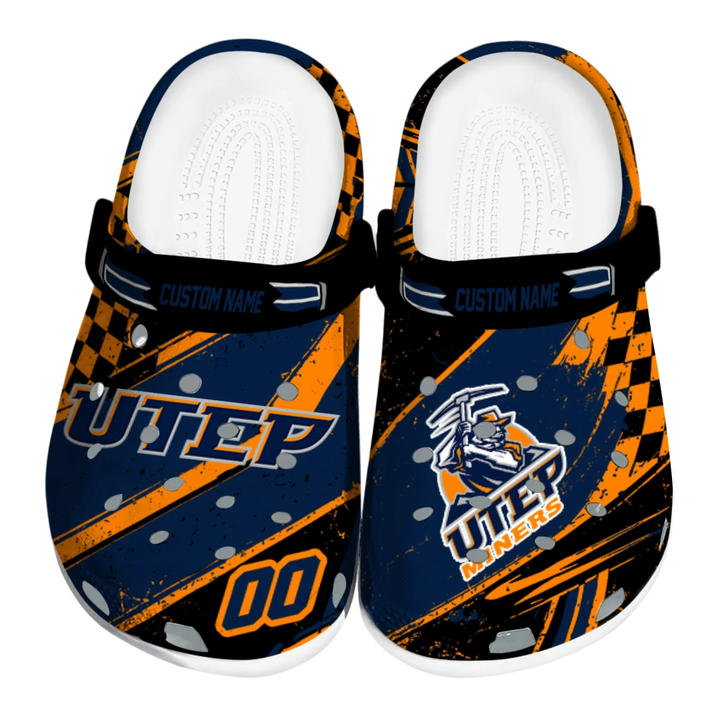 UTEP Miners Clogs - Custom Circuit Geometry Blue Black 1 utep miners clog custom checkered streaks blue black best selling 1