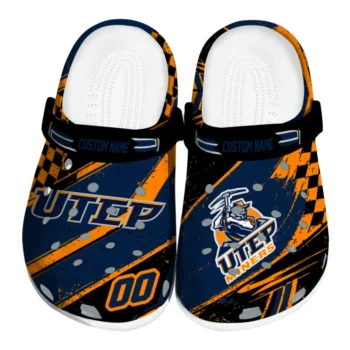 UTEP Miners Clogs - Personalized Checkered Streaks Blue Black