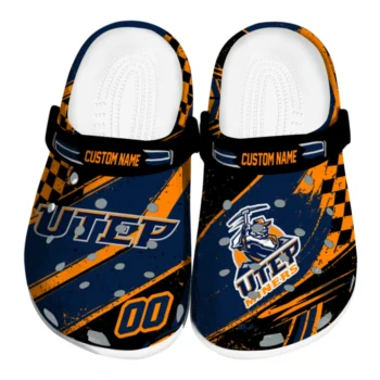 UTEP Miners Clogs - Personalized Checkered Streaks Blue Black