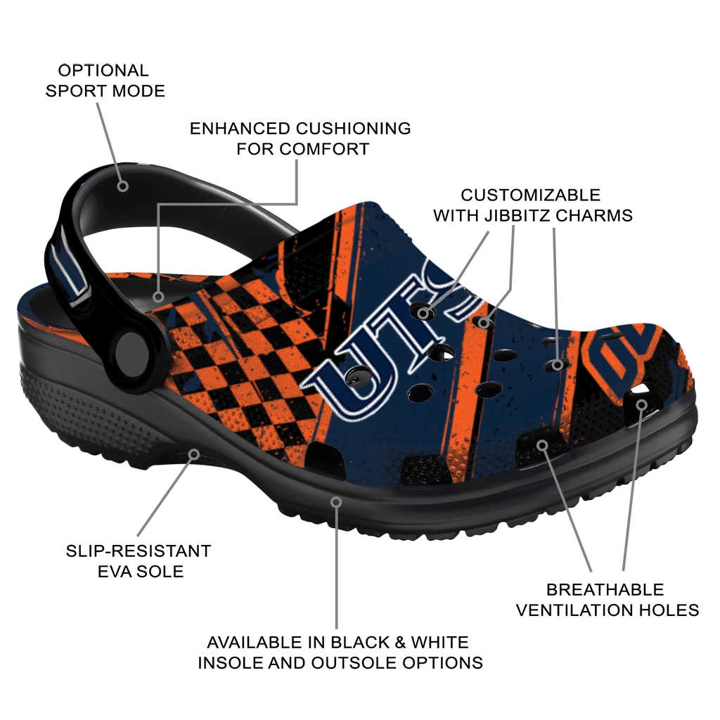 UTSA Roadrunners Clogs - Personalized Circuit Geometry Orange Black 5