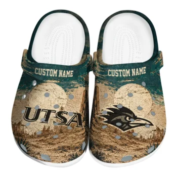 UTSA Roadrunners Clogs - Personalized Cracked Landscape Fir Green Beige