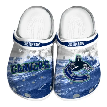 Vancouver Canucks Clogs - Customized Wave Swirl Blue White