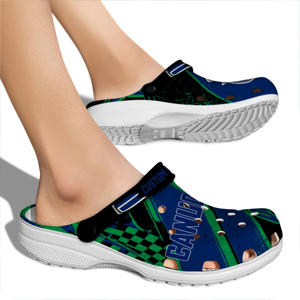 Vancouver Canucks Clogs - Customized Checkered Streaks Blue Black 2