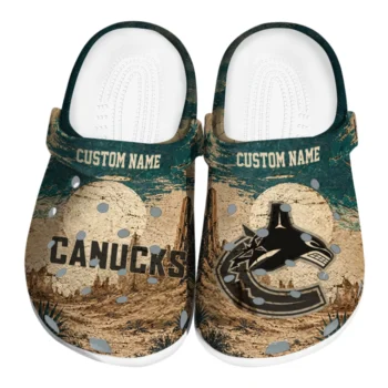 Vancouver Canucks Clogs - Personalized Cracked Landscape Fir Green Beige