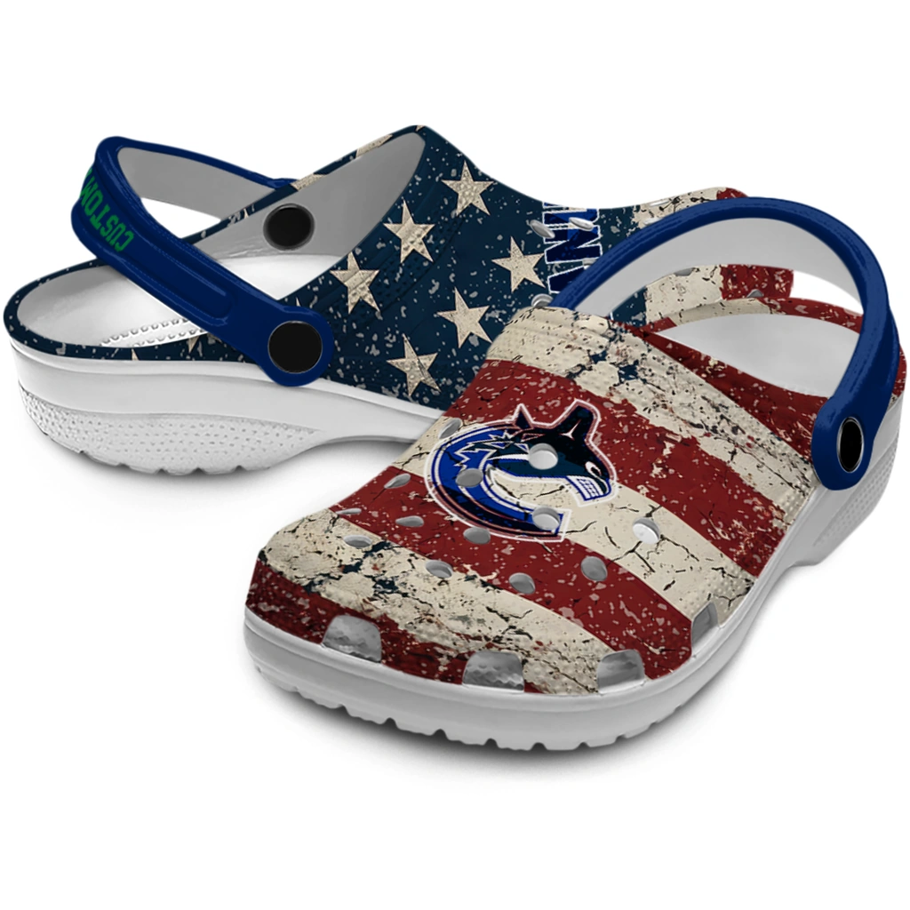 vancouver-canucks-clog-personalized-distressed-stripes-blue-red-blue-high-quality.webp