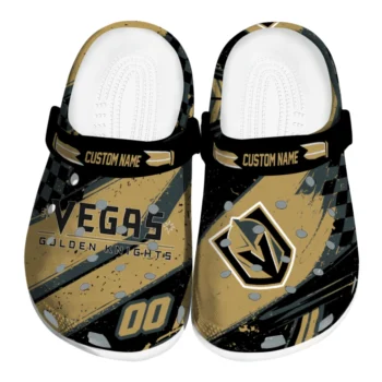 Vegas Golden Knights Clogs - Personalized Checkered Streaks Tan Black