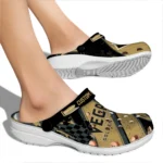 Vegas Golden Knights Clogs – Personalized Checkered Streaks Tan Black 1